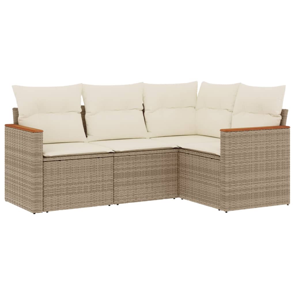 Set Divano Da Giardino 4 Pz Con Cuscini Beige In Polyrattan