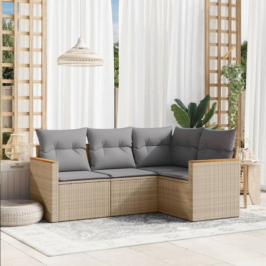 Set Divano Da Giardino 4 Pz Con Cuscini Beige In Polyrattan