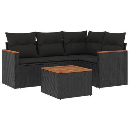 Set Divani Da Giardino 5 Pz Con Cuscini In Polyrattan Nero