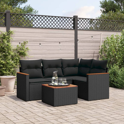 Set Divani Da Giardino 5 Pz Con Cuscini In Polyrattan Nero