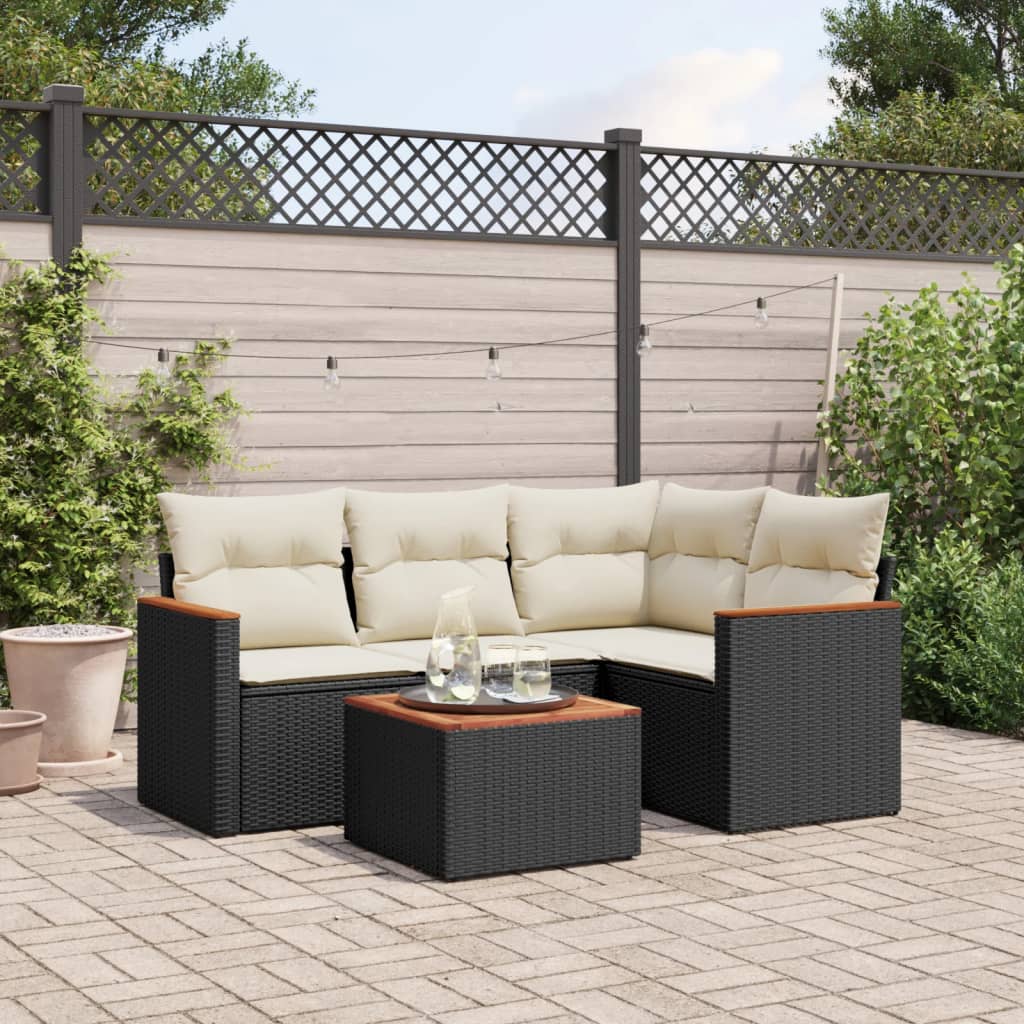 Set Divani Da Giardino 5 Pz Con Cuscini In Polyrattan Nero