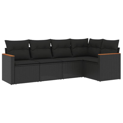 Set Divani Da Giardino 5 Pz Con Cuscini In Polyrattan Nero