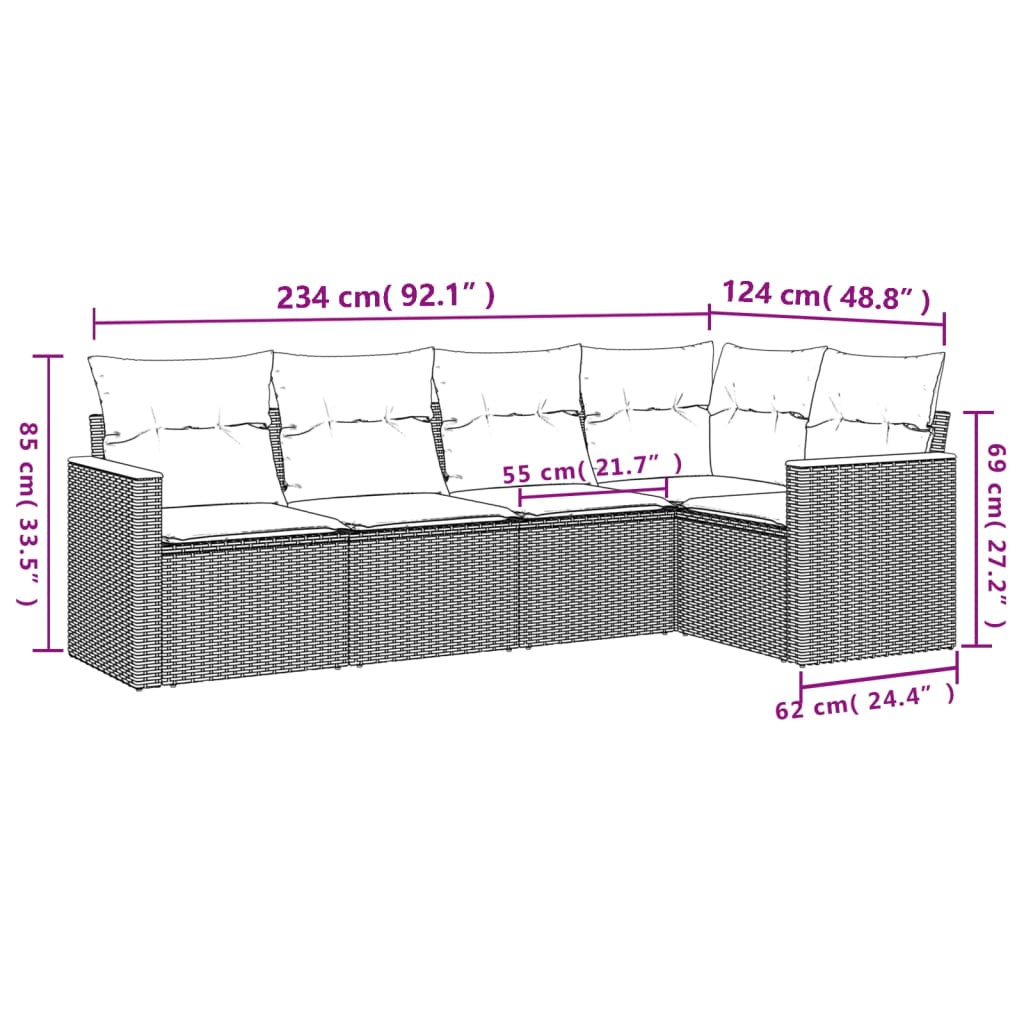 Set Divani Da Giardino 5 Pz Con Cuscini In Polyrattan Nero