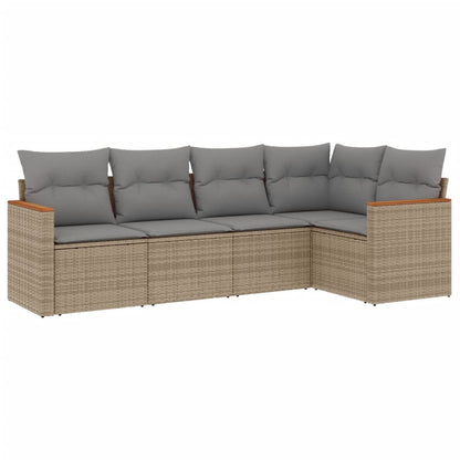 Set Divano Da Giardino 5 Pz Con Cuscini Beige In Polyrattan