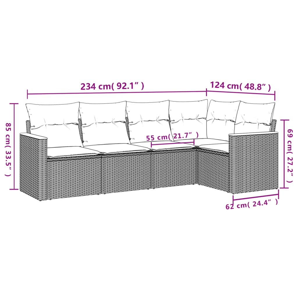 Set Divano Da Giardino 5 Pz Con Cuscini Beige In Polyrattan