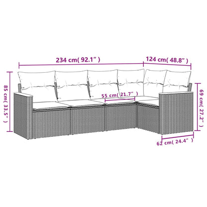 Set Divano Da Giardino 5 Pz Con Cuscini Grigio In Polyrattan