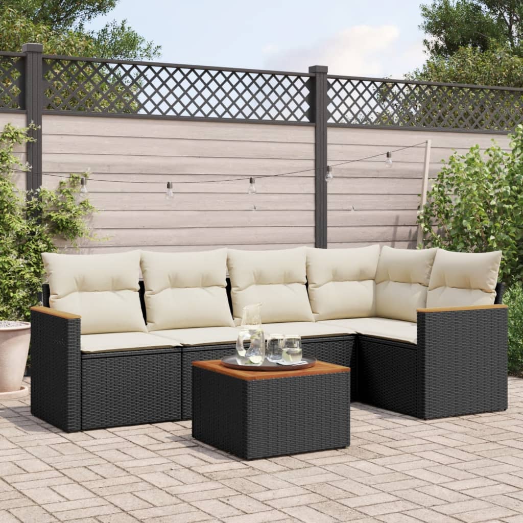 Set Divano Da Giardino 6 Pz Con Cuscini Nero In Polyrattan