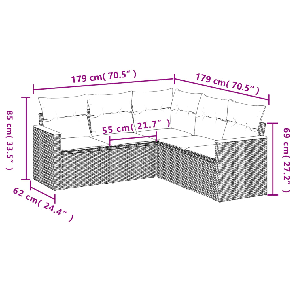 Set Divani Da Giardino 5 Pz Con Cuscini In Polyrattan Nero