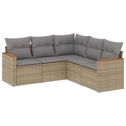 Set Divano Da Giardino 5 Pz Con Cuscini Beige In Polyrattan