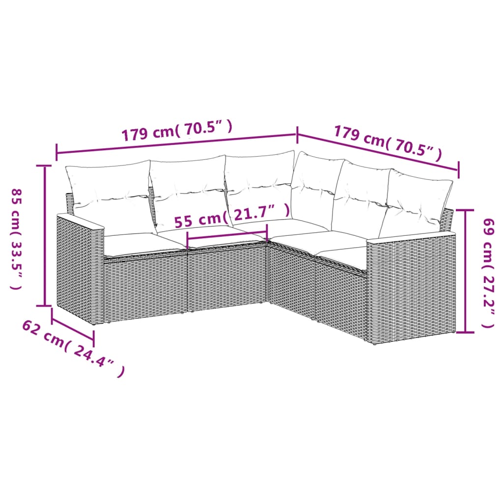 Set Divano Da Giardino 5 Pz Con Cuscini Beige In Polyrattan