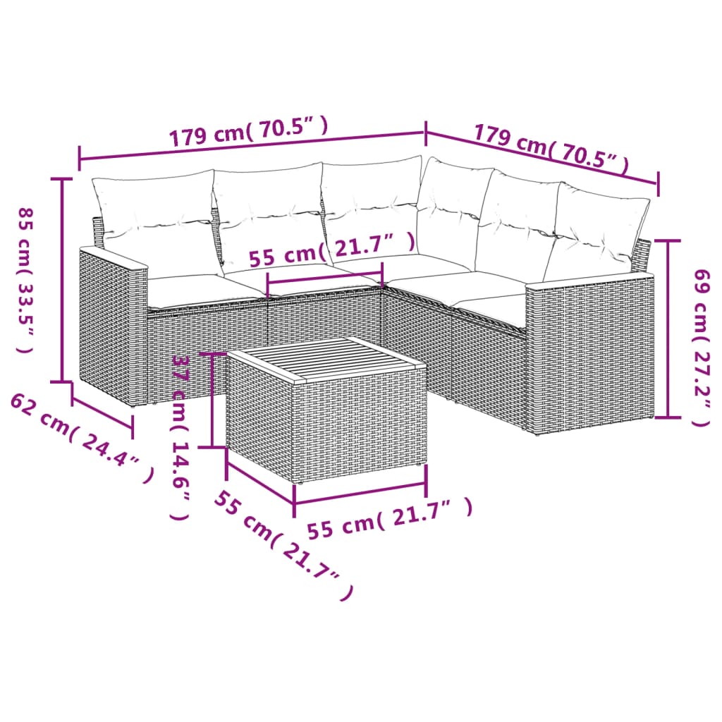 Set Divano Da Giardino 6 Pz Con Cuscini Nero In Polyrattan