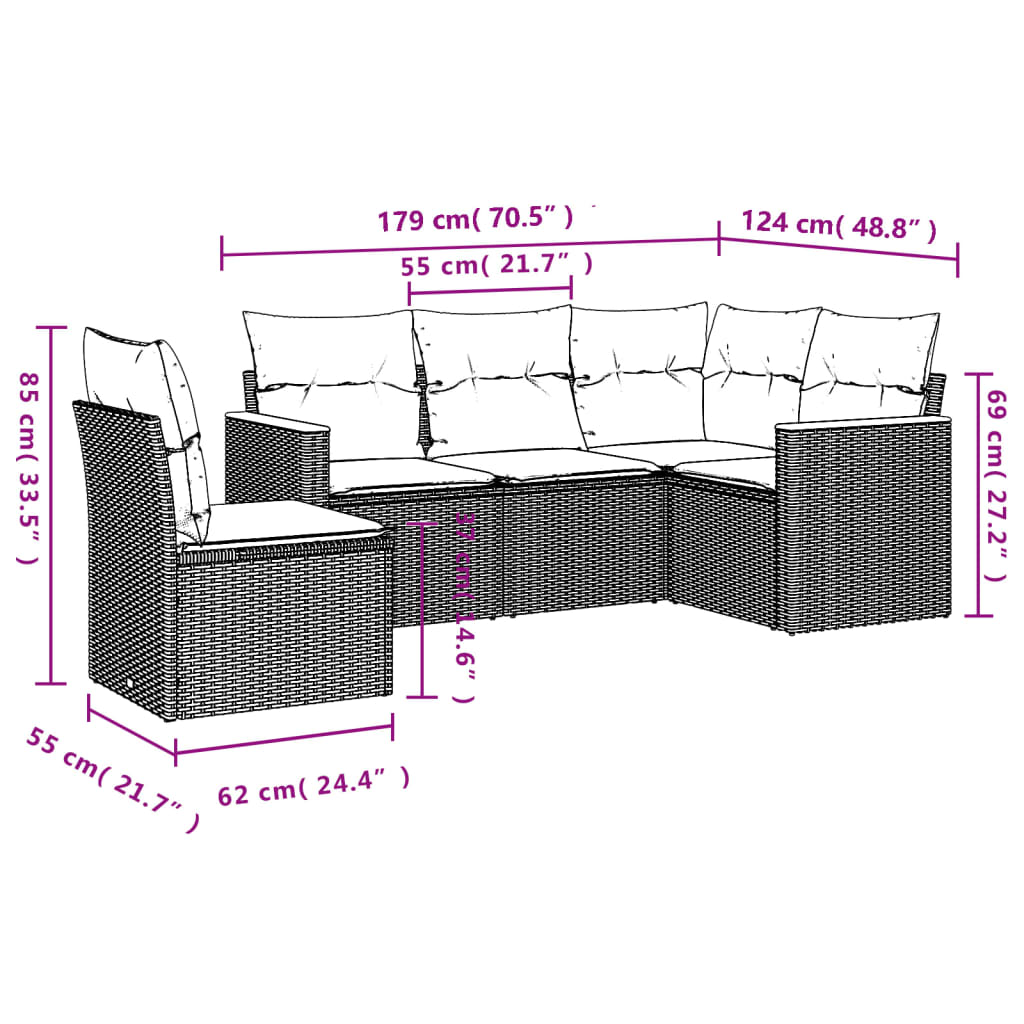 Set Divani Da Giardino 5 Pz Con Cuscini In Polyrattan Nero