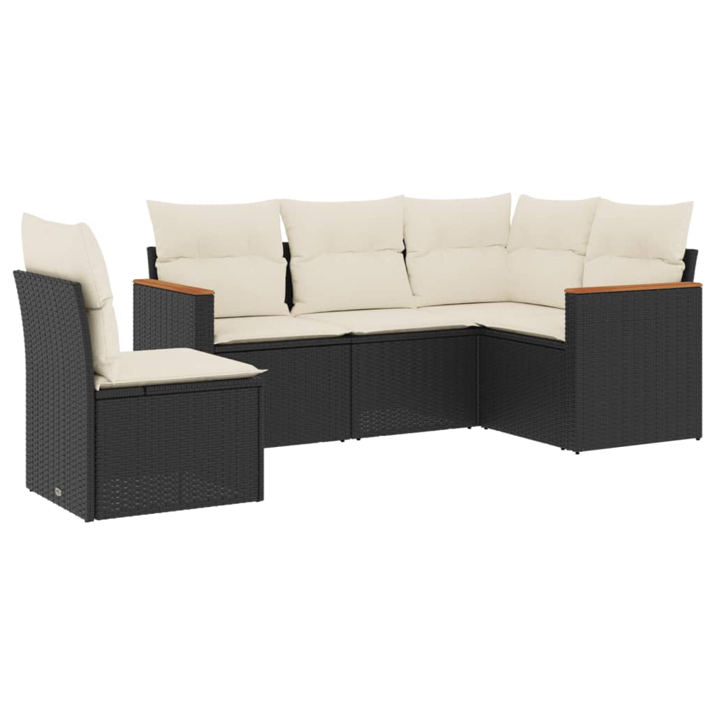 Set Divani Da Giardino 5 Pz Con Cuscini In Polyrattan Nero