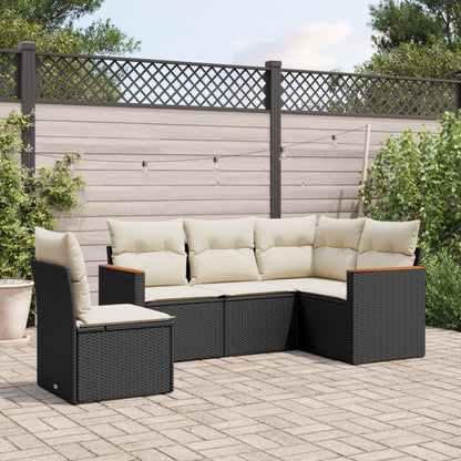 Set Divani Da Giardino 5 Pz Con Cuscini In Polyrattan Nero