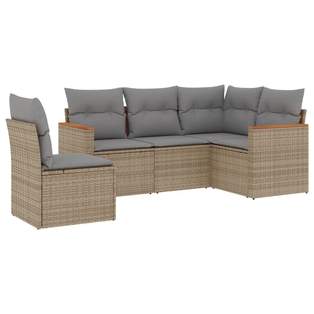 Set Divano Da Giardino 5 Pz Con Cuscini Beige In Polyrattan