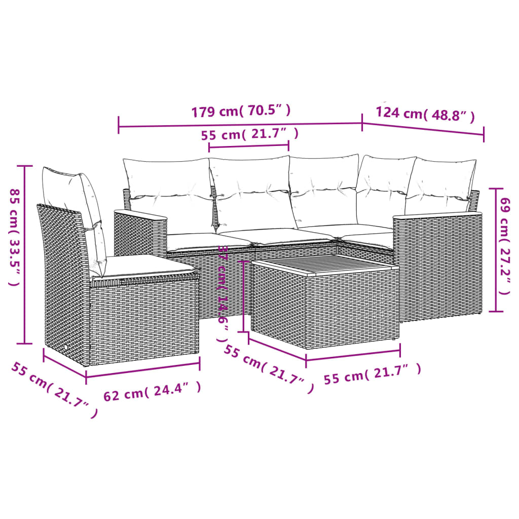 Set Divano Da Giardino 6 Pz Con Cuscini Nero In Polyrattan