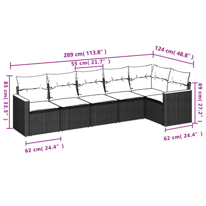 Set Divano Da Giardino 6 Pz Con Cuscini Nero In Polyrattan