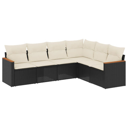 Set Divano Da Giardino 6 Pz Con Cuscini Nero In Polyrattan