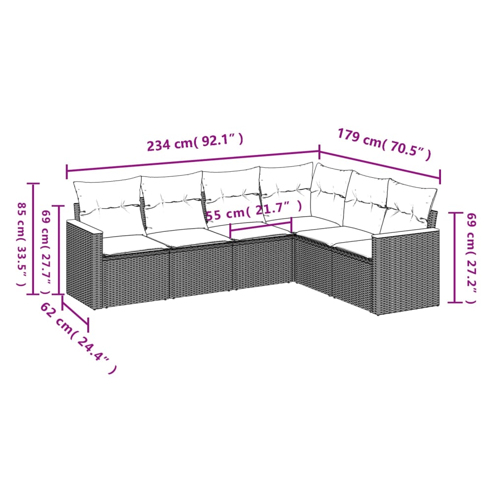 Set Divano Da Giardino 6 Pz Con Cuscini Nero In Polyrattan