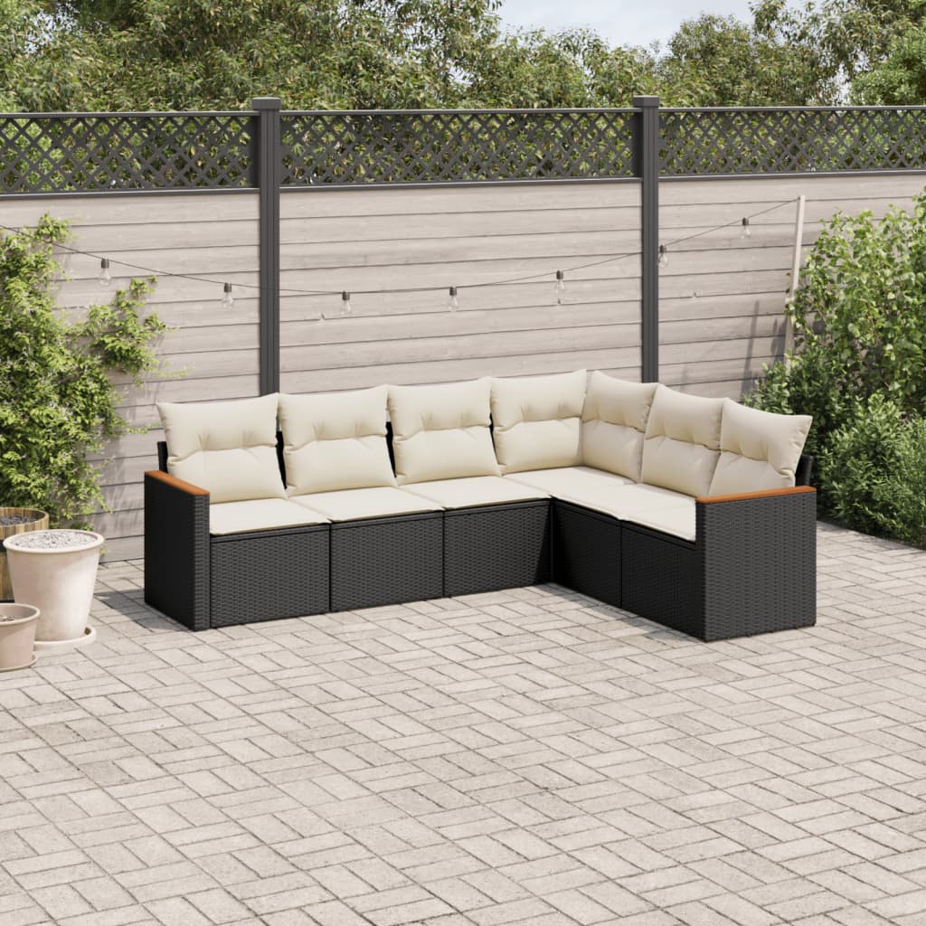 Set Divano Da Giardino 6 Pz Con Cuscini Nero In Polyrattan