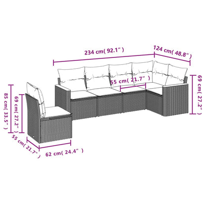 Set Divano Da Giardino 6 Pz Con Cuscini Nero In Polyrattan