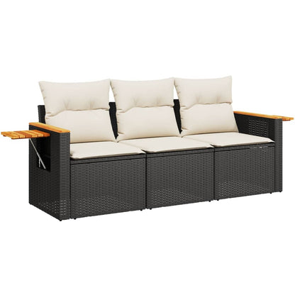 Set Divani Da Giardino 3 Pz Con Cuscini In Polyrattan Nero