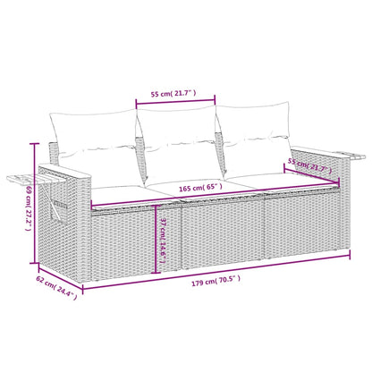 Set Divani Da Giardino 3 Pz Con Cuscini In Polyrattan Nero