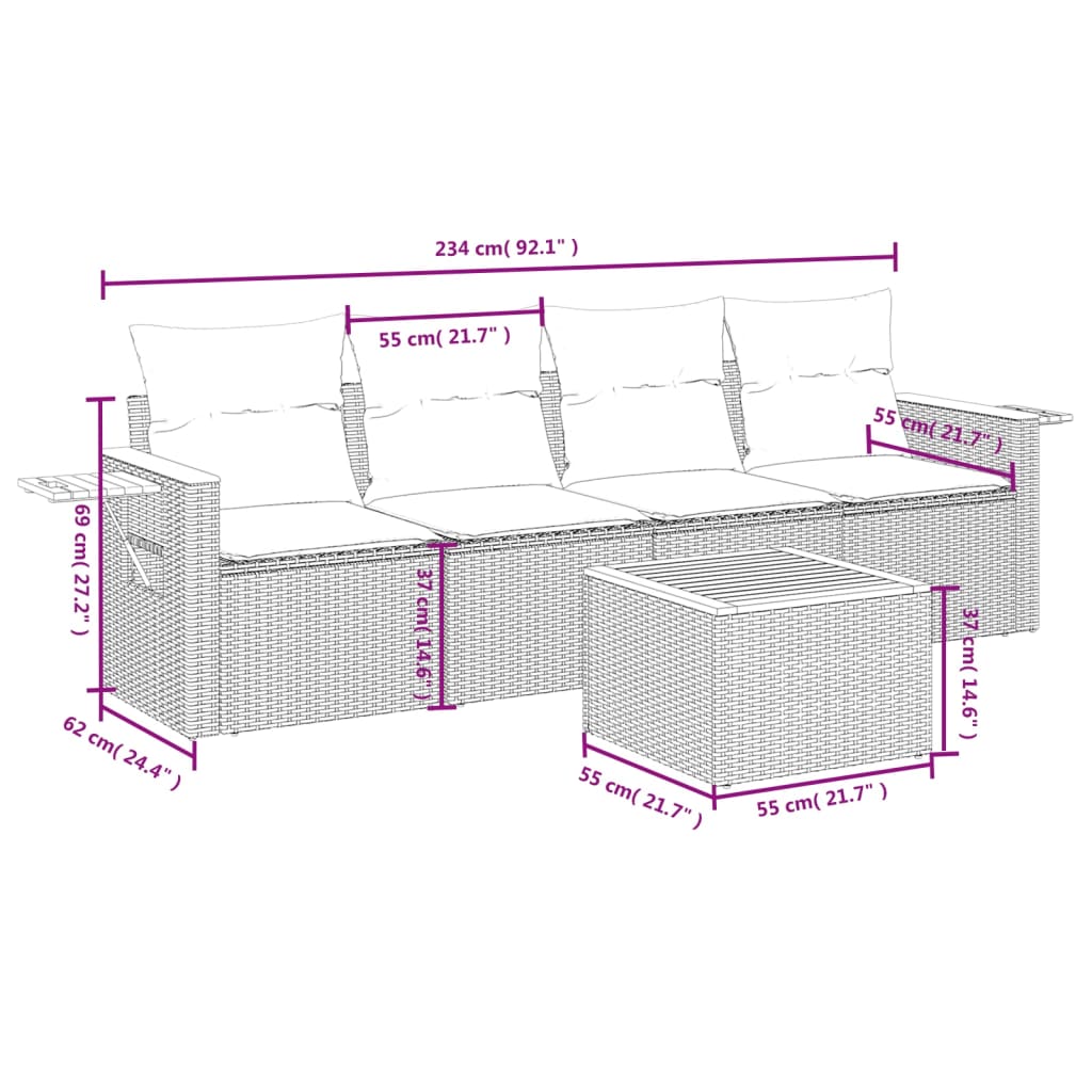 Set Divani Da Giardino 5 Pz Con Cuscini In Polyrattan Nero