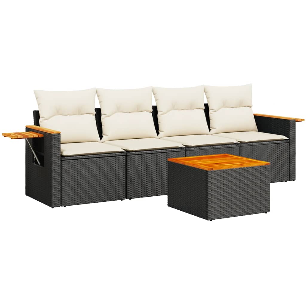 Set Divani Da Giardino 5 Pz Con Cuscini In Polyrattan Nero