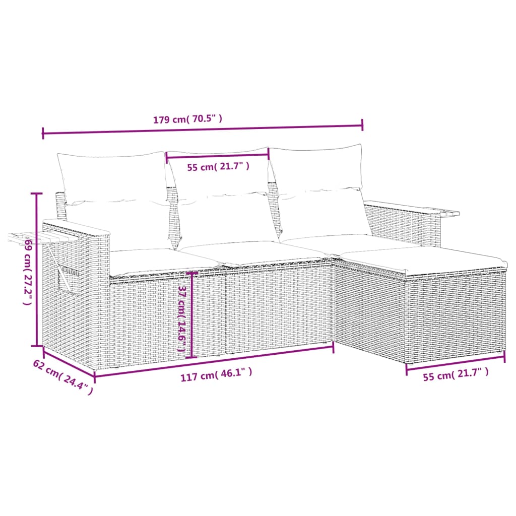 Set Divani Da Giardino 4 Pz Con Cuscini Nero In Polyrattan