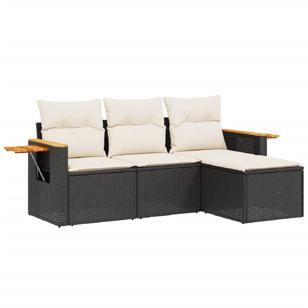 Set Divani Da Giardino 4 Pz Con Cuscini Nero In Polyrattan