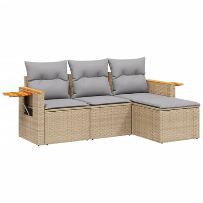 Set Divano Da Giardino 4 Pz Con Cuscini Beige In Polyrattan