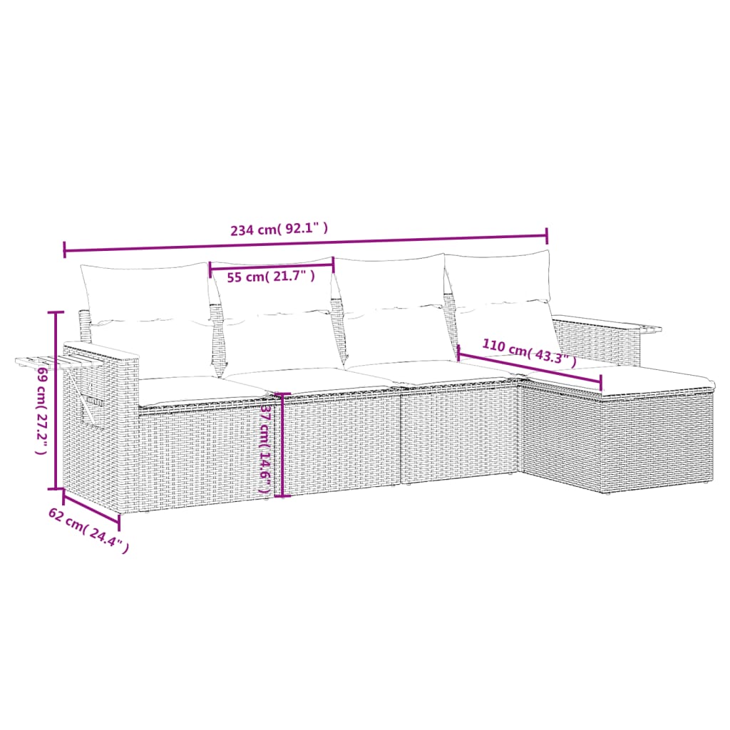 Set Divano Da Giardino 5 Pz Con Cuscini Grigio In Polyrattan