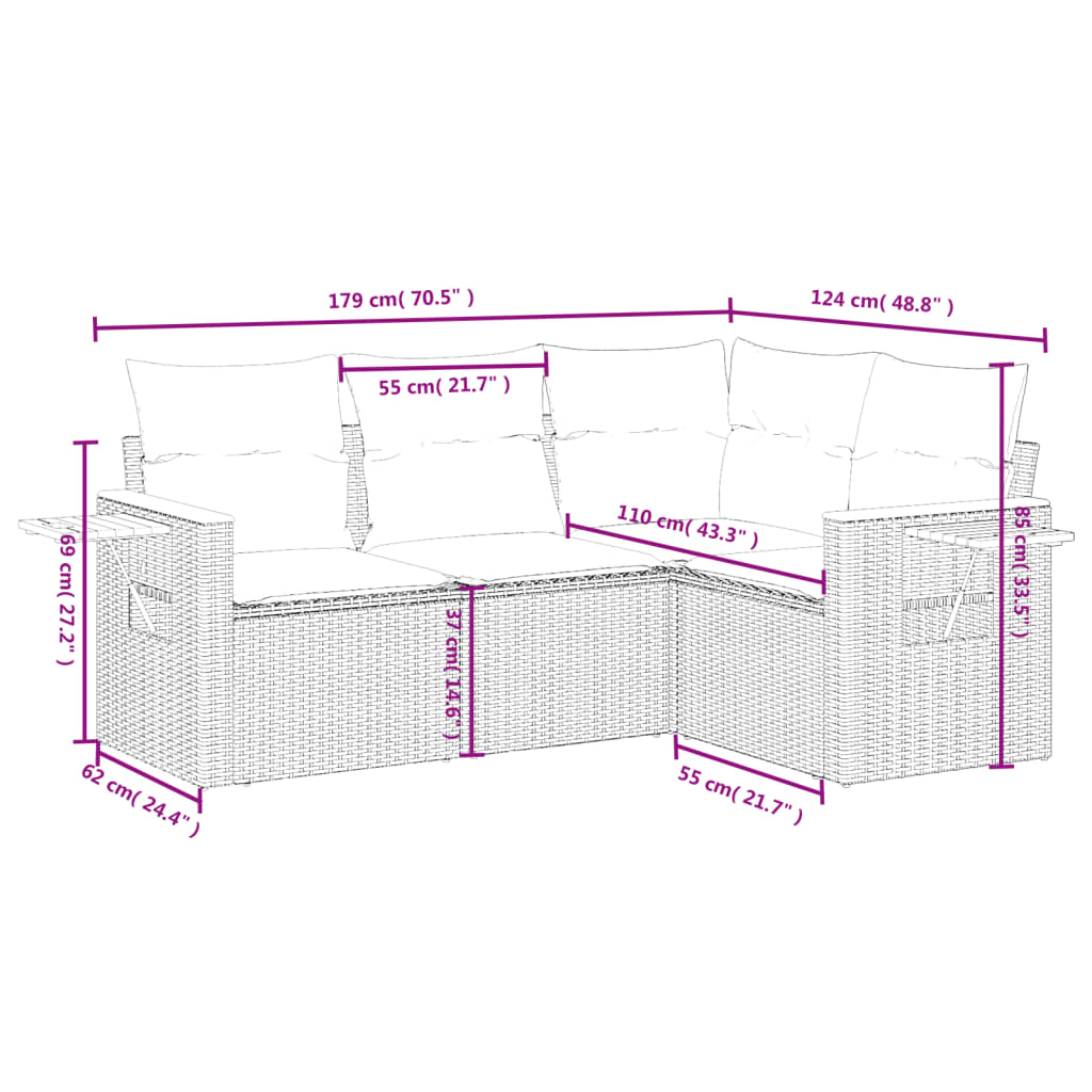 Set Divani Da Giardino 4 Pz Con Cuscini Nero In Polyrattan