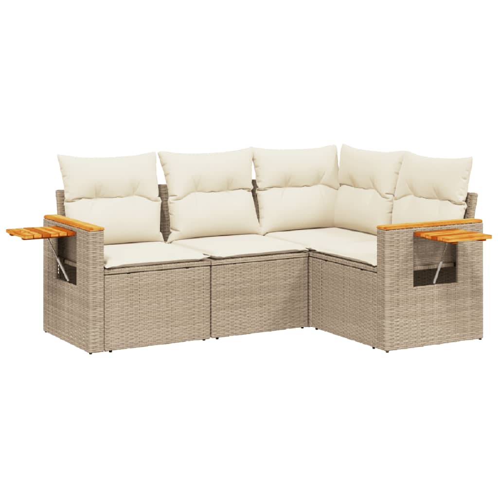 Set Divano Da Giardino 4 Pz Con Cuscini Beige In Polyrattan