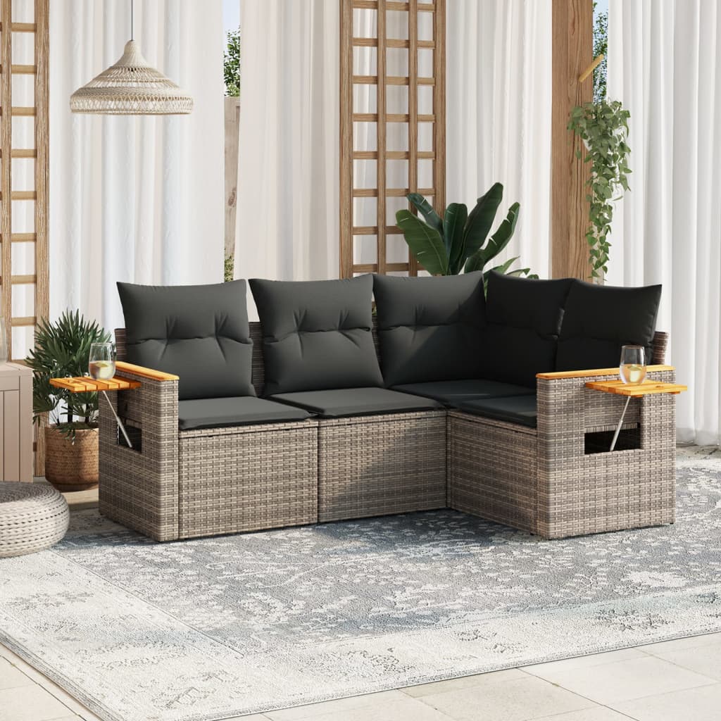 Set Divani Da Giardino 4 Pz Con Cuscini In Polyrattan Grigio