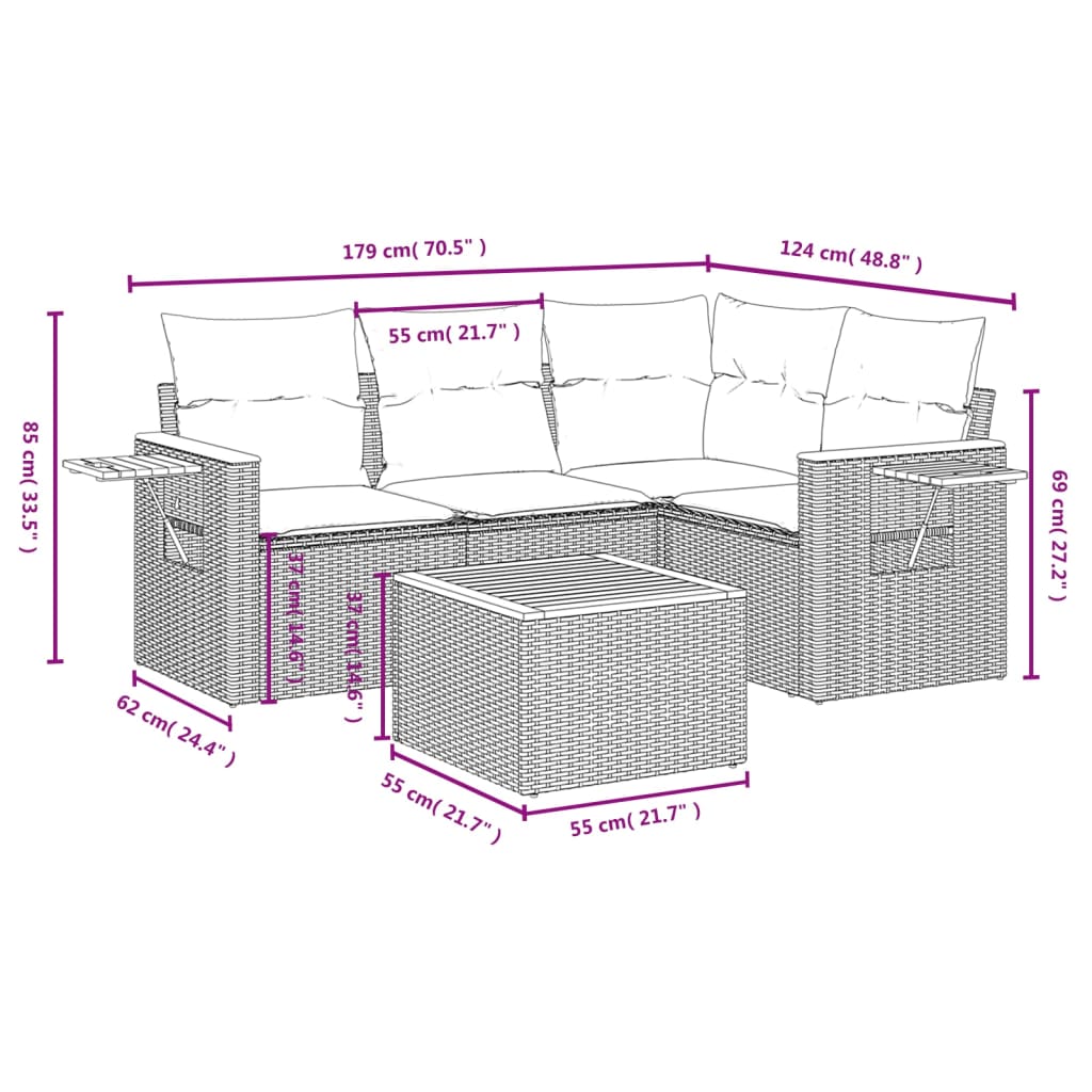 Set Divani Da Giardino 5 Pz Con Cuscini In Polyrattan Nero