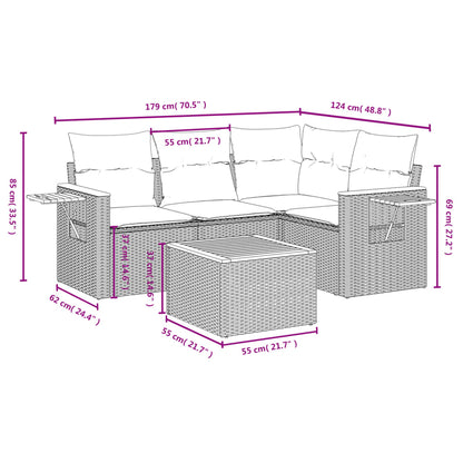 Set Divano Da Giardino 5 Pz Con Cuscini Grigio In Polyrattan