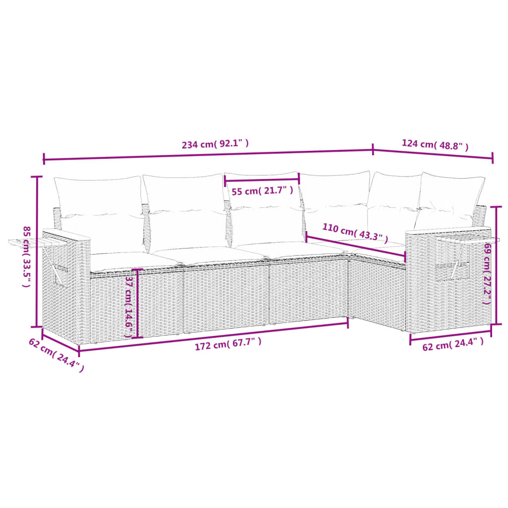 Set Divani Da Giardino 5 Pz Con Cuscini In Polyrattan Nero