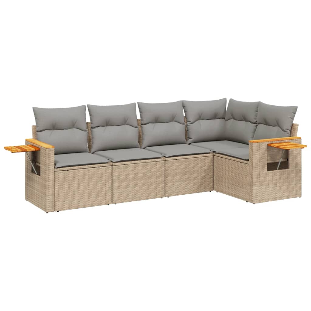 Set Divano Da Giardino 5 Pz Con Cuscini Beige In Polyrattan