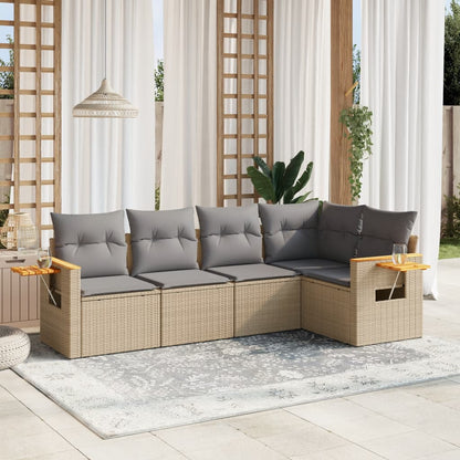 Set Divano Da Giardino 5 Pz Con Cuscini Beige In Polyrattan