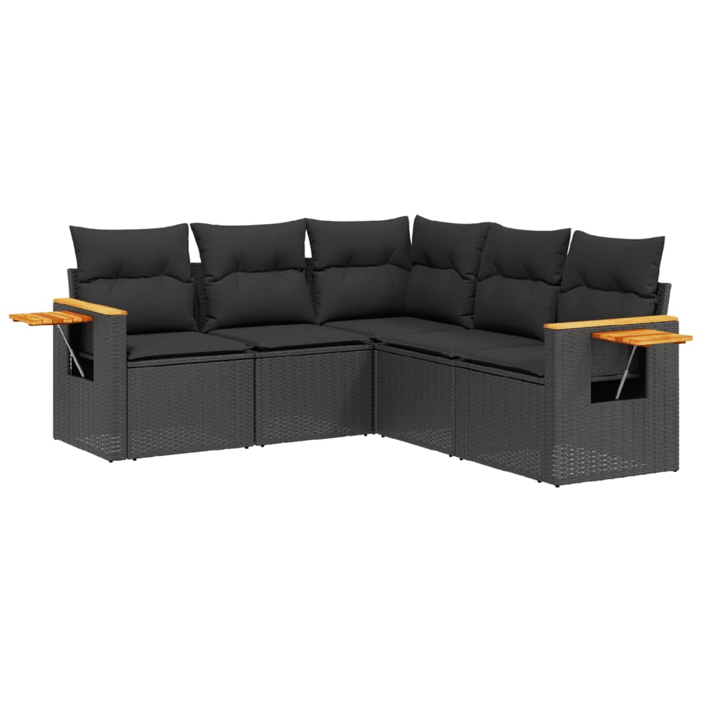 Set Divani Da Giardino 5 Pz Con Cuscini In Polyrattan Nero