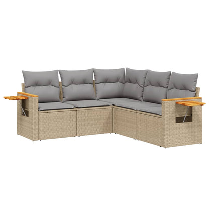 Set Divano Da Giardino 5 Pz Con Cuscini Beige In Polyrattan