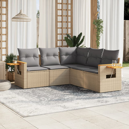 Set Divano Da Giardino 5 Pz Con Cuscini Beige In Polyrattan