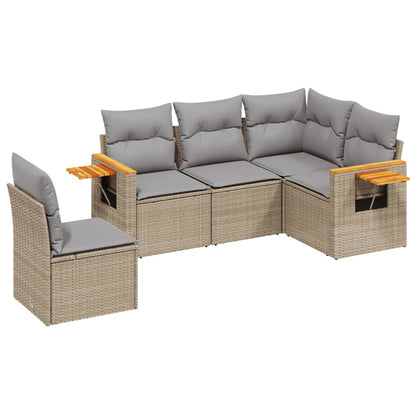 Set Divano Da Giardino 5 Pz Con Cuscini Beige In Polyrattan