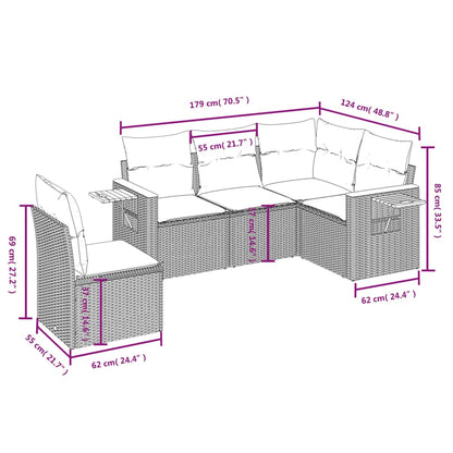 Set Divano Da Giardino 5 Pz Con Cuscini Beige In Polyrattan