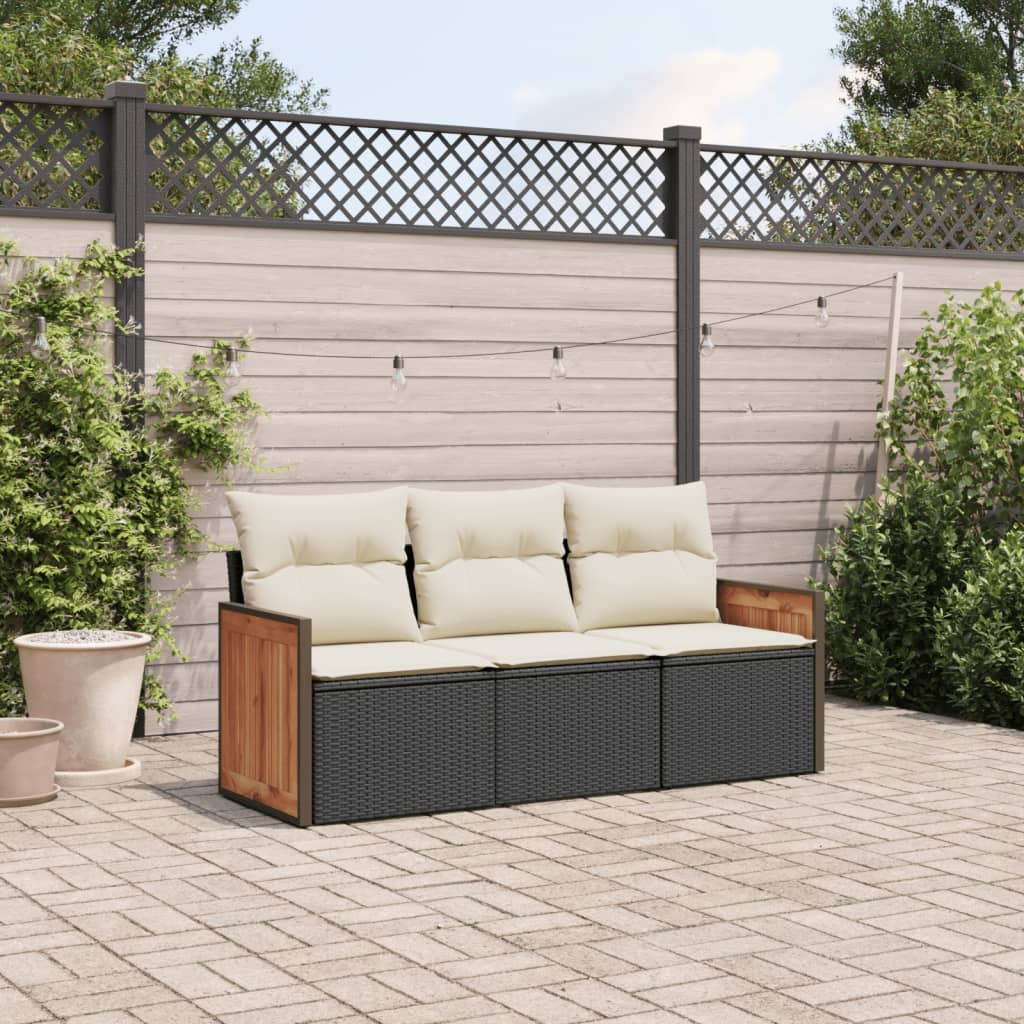 Set Divani Da Giardino 3 Pz Con Cuscini In Polyrattan Nero