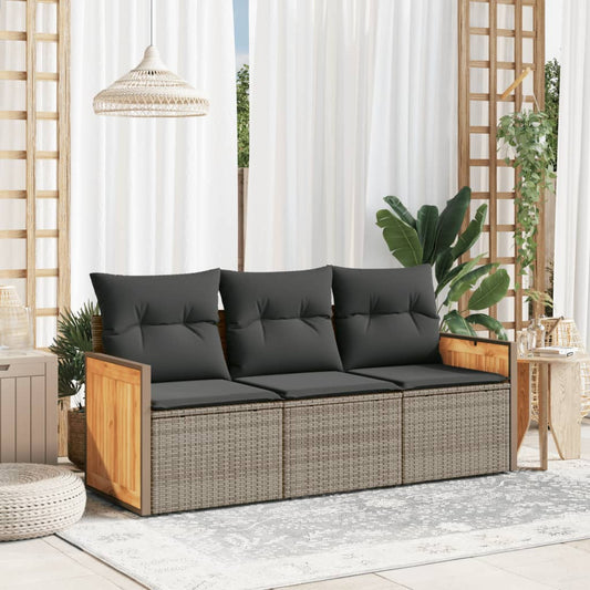 Set Divani Da Giardino 3 Pz Con Cuscini Grigio In Polyrattan