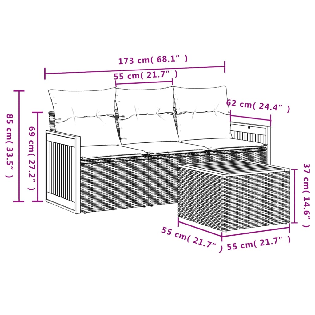 Set Divani Da Giardino 4 Pz Con Cuscini Nero In Polyrattan