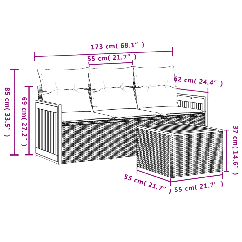 Set Divani Da Giardino 4 Pz Con Cuscini In Polyrattan Grigio